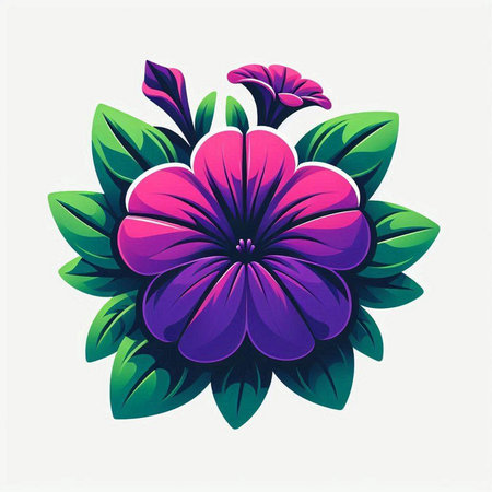 Violet flower with green leaves on white background. Vector illustration.のイラスト素材