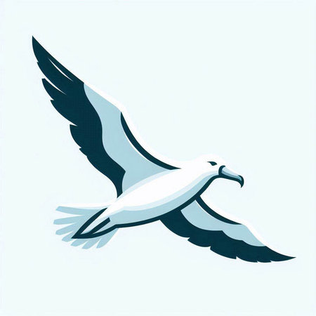 Vector illustration of a flying seagull on a blue background.のイラスト素材
