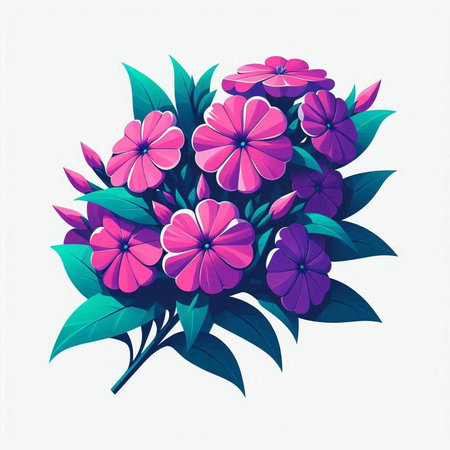 Bouquet of pink flowers with green leaves. Vector illustration.のイラスト素材