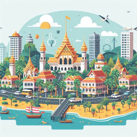 Thailand travel concept. Vector illustration in flat style. Travel and tourism.のイラスト素材