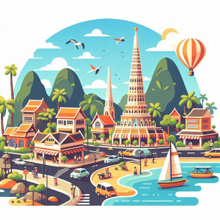 Thailand travel concept. Vector illustration in flat style. Travel to Thailand.のイラスト素材