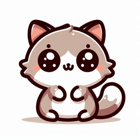 Cute kawaii cat on white background. Vector illustration.のイラスト素材