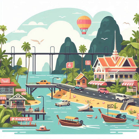 Travel to Thailand. Vector illustration in flat style. Travel to Asia.のイラスト素材