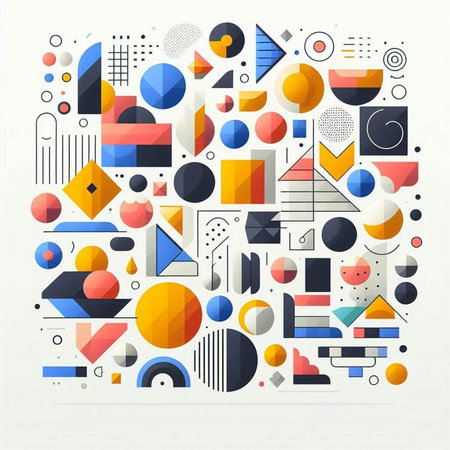 Abstract geometric composition with circles, lines and other elements. Vector illustration.のイラスト素材
