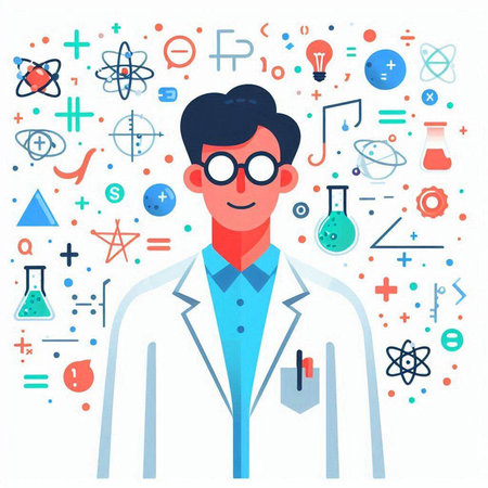 Scientist man. Vector illustration in flat design style. Medical concept.のイラスト素材