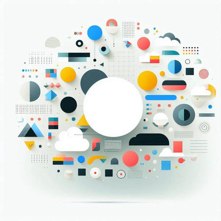 Abstract geometric background with circles, squares and rectangles. Vector illustration.のイラスト素材