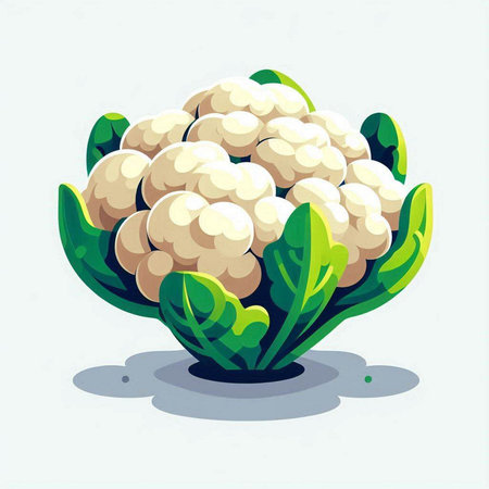 Illustration of cauliflower with green leaves on a light background.のイラスト素材