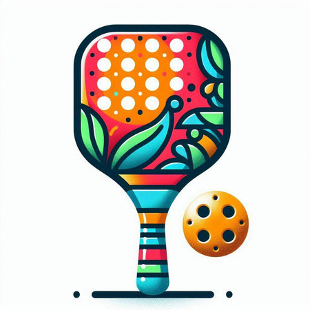 Colorful vector illustration of a table tennis racket with ball and ladybugのイラスト素材