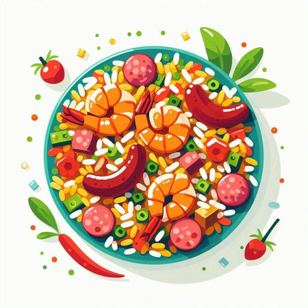 Salad with shrimps and vegetables. Vector illustration in flat styleのイラスト素材