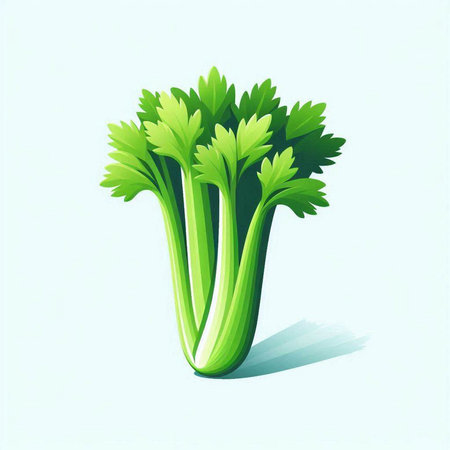 Illustration of fresh celery on a white background with shadow.のイラスト素材