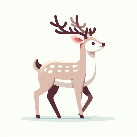 Funny cartoon deer with antlers. Vector illustration in flat styleのイラスト素材