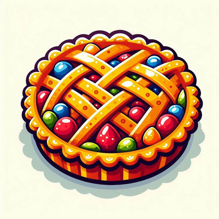 Illustration of a pie with colorful candies on a white backgroundのイラスト素材