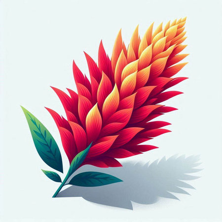 Red flower with green leaves on a white background. Vector illustration.のイラスト素材