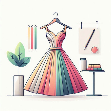 Fashion design concept with dress on hanger. Vector illustration.のイラスト素材