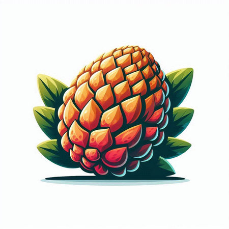 Pineapple fruit with leaves on white background, vector illustration.のイラスト素材