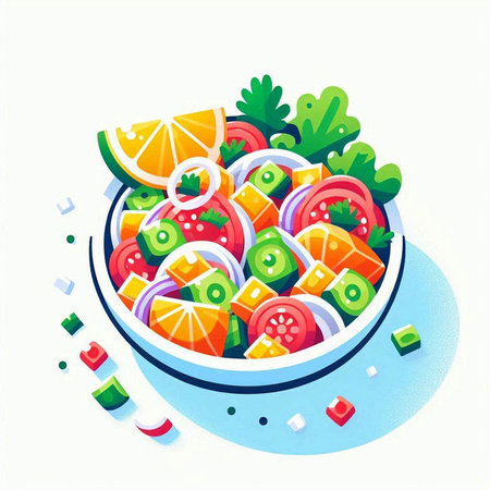 Vegetable salad in a bowl. Vector illustration on white background.のイラスト素材