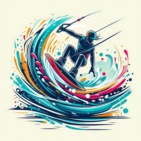 Surfer on a surfboard. Vector illustration of a water sport.のイラスト素材