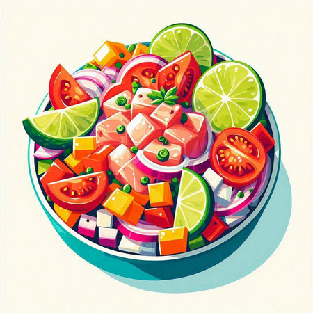 Salad with tuna, cucumber, tomato and onion. Vector illustrationのイラスト素材