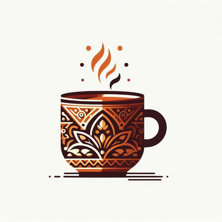 Coffee cup with floral ornament. Vector illustration in ethnic style.のイラスト素材