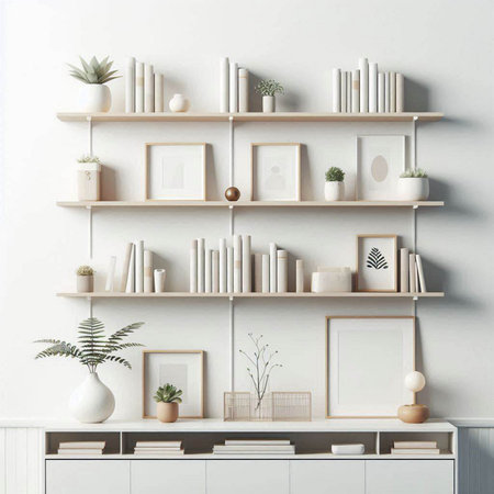 Bookshelf with books and decorations in scandinavian interiorのイラスト素材