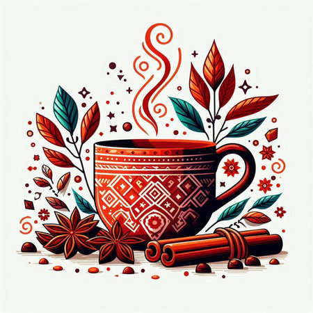 Cup of hot drink with cinnamon and anise. Vector illustration.のイラスト素材