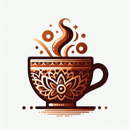 Coffee cup with floral ornament. Vector illustration in ethnic style.のイラスト素材