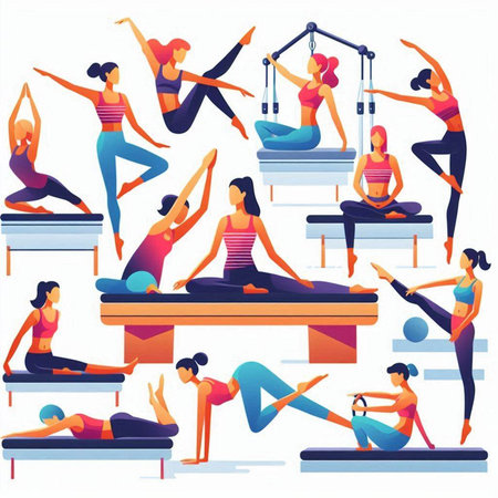 Yoga, pilates, yoga class, vector flat illustration.のイラスト素材