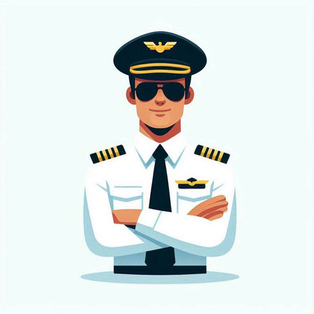 Pilot in uniform. Vector illustration in flat cartoon style isolated on white background.のイラスト素材