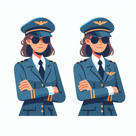 Pilot and stewardess in uniform. Vector illustration in cartoon styleのイラスト素材