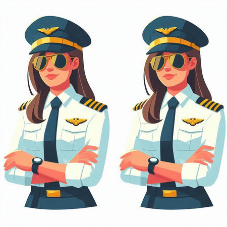 Beautiful stewardess in uniform. Vector illustration in cartoon styleのイラスト素材