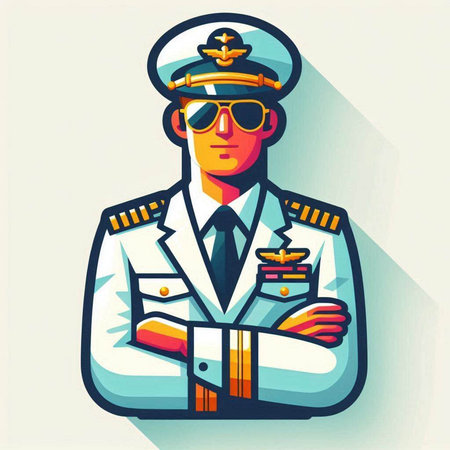 Sailor captain in uniform and sunglasses. Cartoon vector illustration.のイラスト素材
