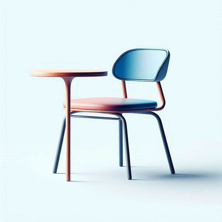 table and chair on a blue background. 3d render illustration.のイラスト素材