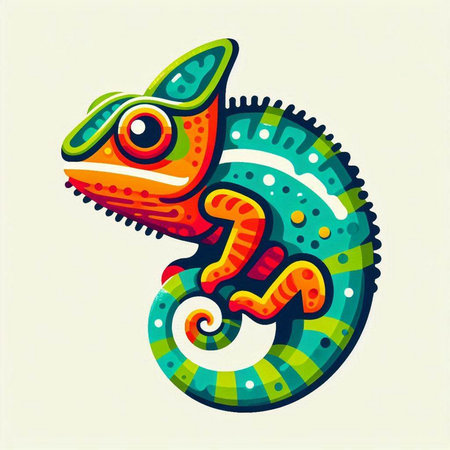 Colorful chameleon isolated on white background. Vector illustration.のイラスト素材