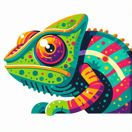 Colorful chameleon isolated on white background. Vector illustration.のイラスト素材