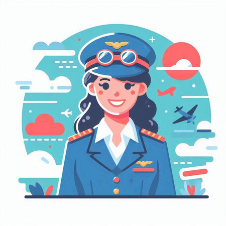 Stewardess in uniform. Vector illustration in flat cartoon style.のイラスト素材