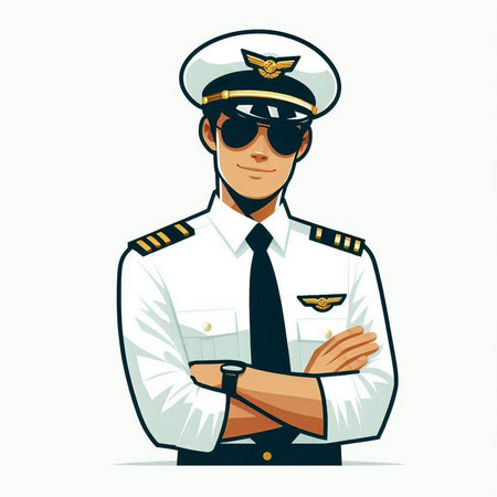 Portrait of a pilot on a white background. Vector illustration.のイラスト素材