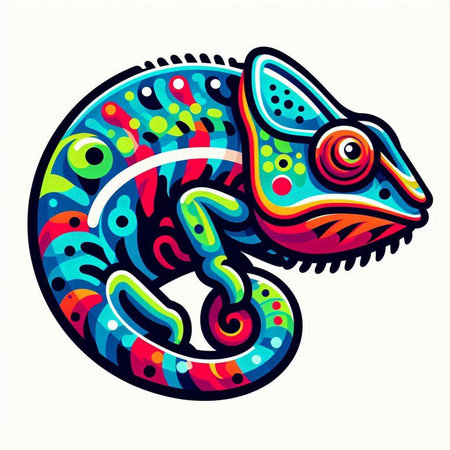 Colorful chameleon isolated on white background. Vector illustration.のイラスト素材