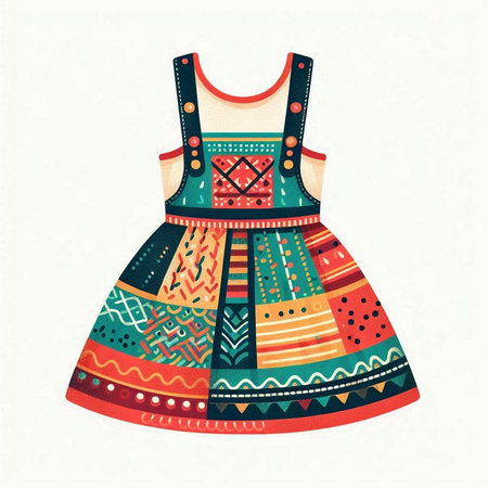 Vector illustration of a colorful summer dress with a pattern in ethnic styleのイラスト素材