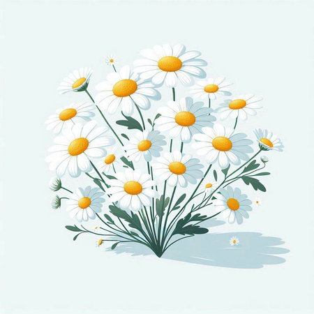 Chamomile bouquet on blue background. Vector illustration.のイラスト素材