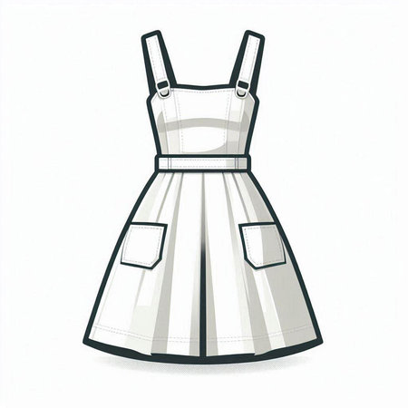 Illustration of a white dress on a white background with clipping pathのイラスト素材