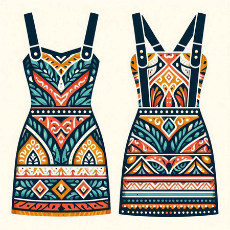 Dress with tribal ethnic pattern. Vector illustration for your design.のイラスト素材