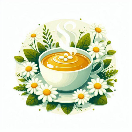 Cup of tea with chamomile flowers. Vector illustration.のイラスト素材