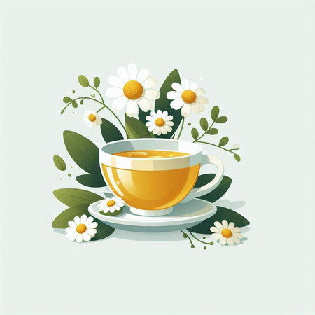 Cup of tea with chamomile flowers. Vector illustration.のイラスト素材
