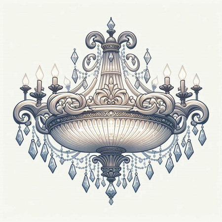 Vintage chandelier in Victorian style. Hand drawn vector illustration.のイラスト素材