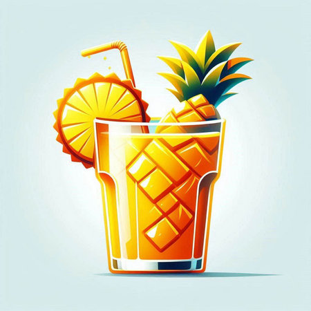 Pineapple juice in a glass with a straw. Vector illustration.のイラスト素材