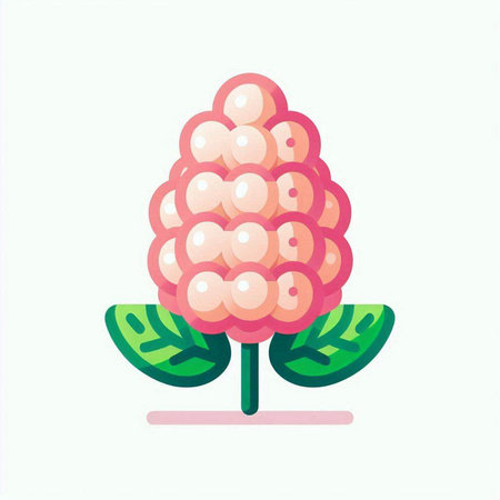 Illustration of a pink flower with green leaves on a white backgroundのイラスト素材