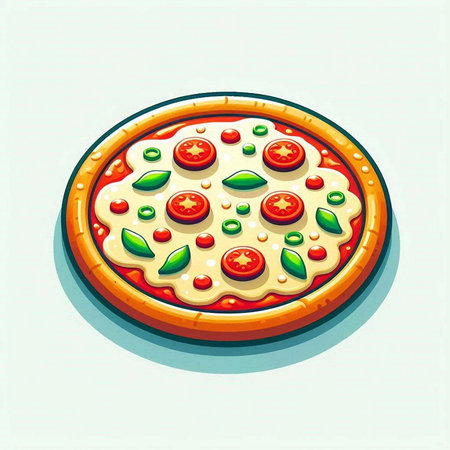 Pizza with tomato and mozzarella cheese. Vector illustration.のイラスト素材