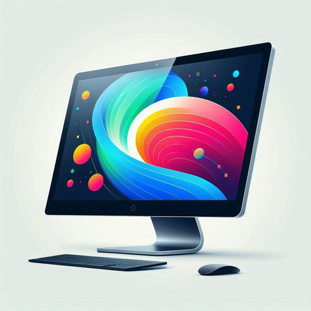 Computer monitor with colorful abstract background. Vector illustration. Eps 10.のイラスト素材
