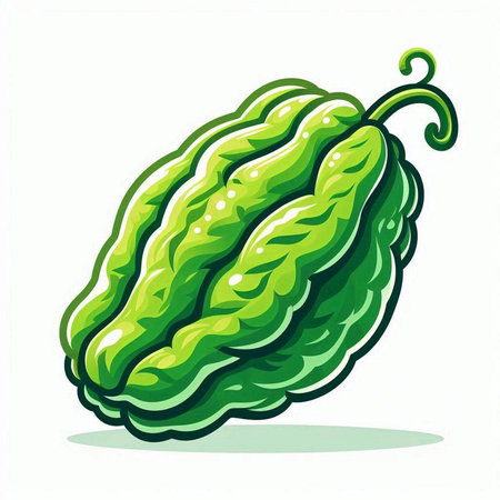 Illustration of a green bitter melon on a white background.のイラスト素材