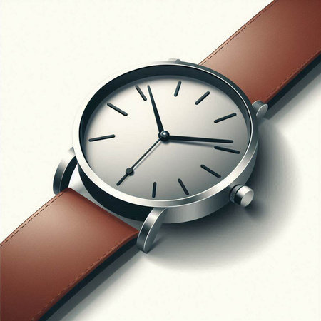 Wristwatch with brown leather strap on white background. 3d renderのイラスト素材